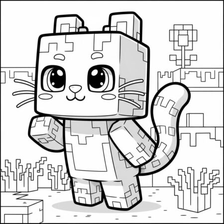 Minecraft Gato Kawaii (Desenho para Colorir)