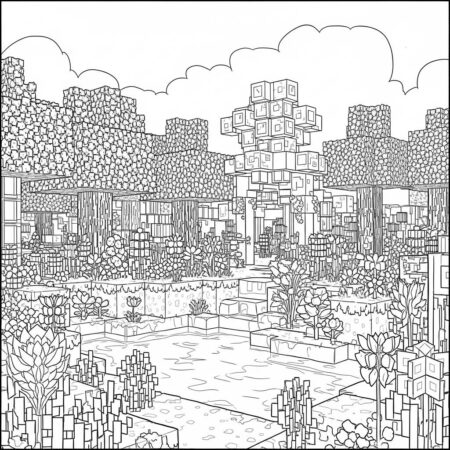 Minecraft Jardim Encantado (Desenho para Colorir)