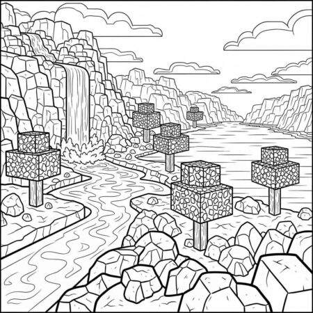 Minecraft Lava e Agua (Desenho para Colorir)