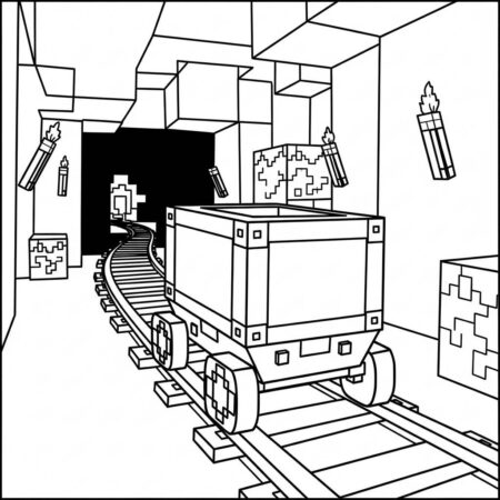 Minecraft Minecart Aventura (Desenho para Colorir)