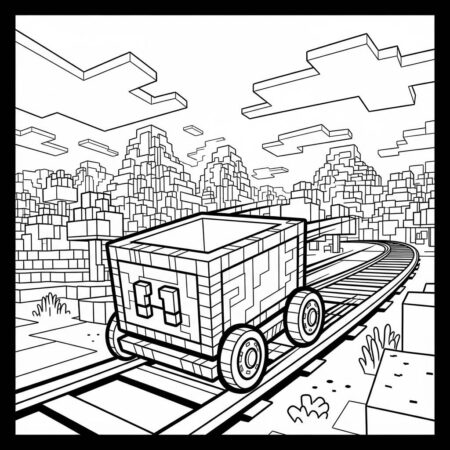 Minecraft Minecart em Movimento (Desenho para Colorir)