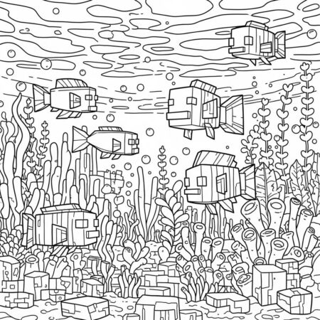 Minecraft Peixe Colorido (Desenho para Colorir)