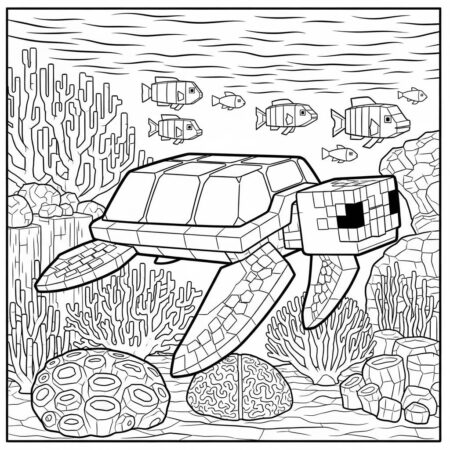 Minecraft Tartaruga Marinha (Desenho para Colorir)