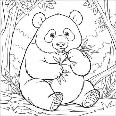 Panda Fofo Comendo (Desenho para Colorir)