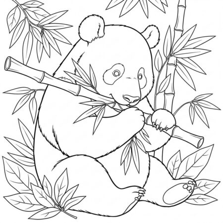Panda Fofo com Bambu (Desenho para Colorir)