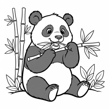 Panda Kawaii Comendo (Desenho para Colorir)