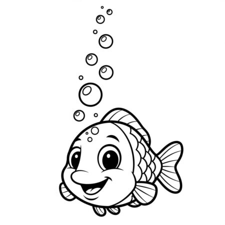 Peixinho Kawaii Nadando (Desenho para Colorir)