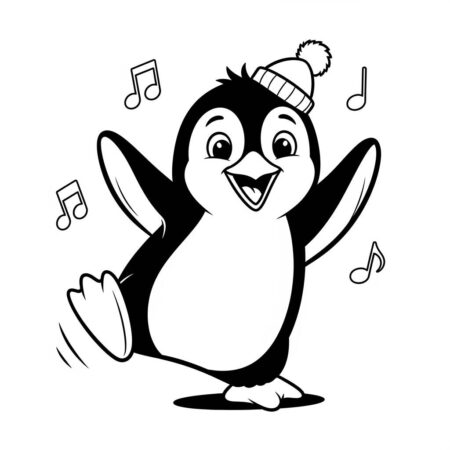 Pinguim Kawaii Dancando (Desenho para Colorir)