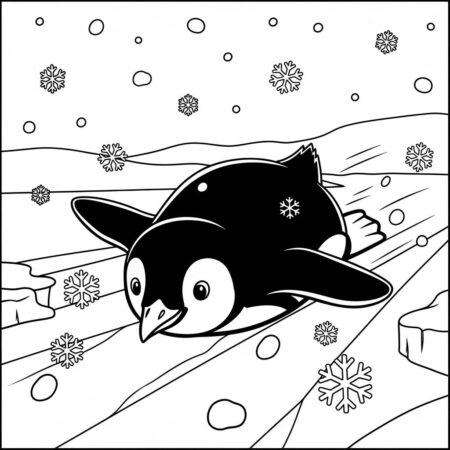 Pinguim na Neve (Desenho para Colorir)