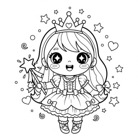 Princesa Kawaii Fofa (Desenho para Colorir)