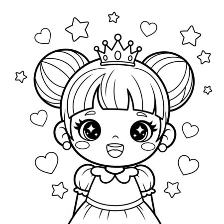 Princesa Kawaii Sorridente (Desenho para Colorir)