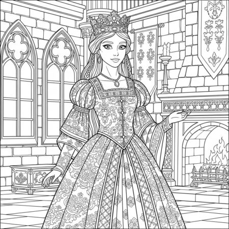 Princesa Medieval Detalhada (Desenho para Colorir)