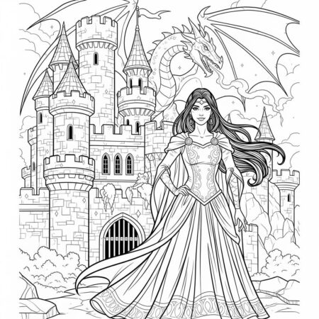 Princesa Medieval Fantasia (Desenho para Colorir)
