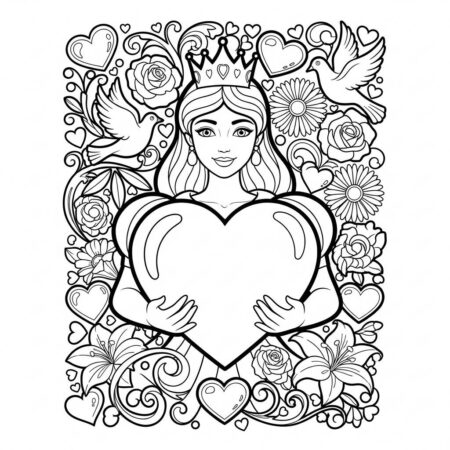 Princesa com Coracao (Desenho para Colorir)