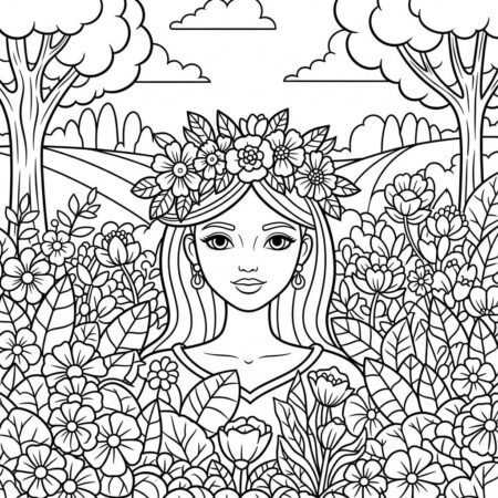 Princesa com Coroa de Flores (Desenho para Colorir)