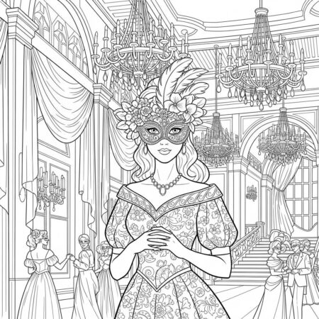 Princesa com Mascara (Desenho para Colorir)