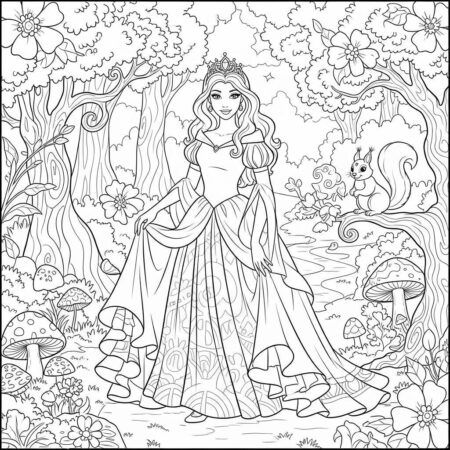 Princesa de Conto de Fadas (Desenho para Colorir)