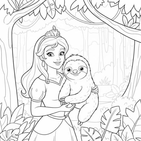 Princesa e Bicho Preguica (Desenho para Colorir)