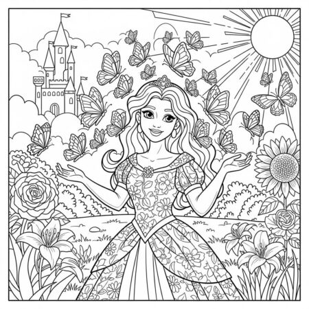 Princesa e Borboletas (Desenho para Colorir)