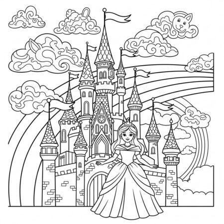 Princesa e Castelo Encantado (Desenho para Colorir)