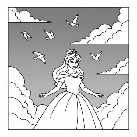 Princesa e Ceu Azul (Desenho para Colorir)