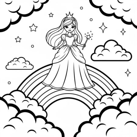 Princesa e Cores do Arco Iris (Desenho para Colorir)