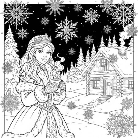 Princesa e Estacao de Inverno (Desenho para Colorir)