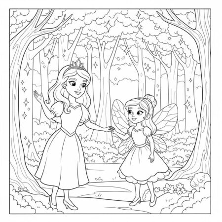 Princesa e Fada (Desenho para Colorir)