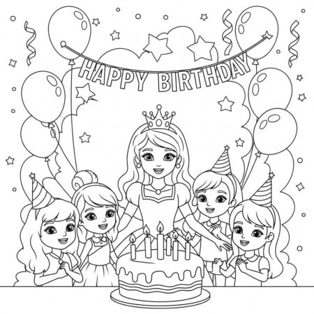 Princesa e Festa de Aniversario (Desenho para Colorir)