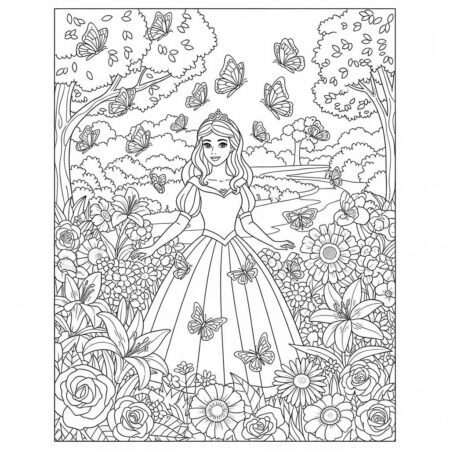 Princesa e Flores (Desenho para Colorir)