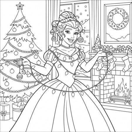 Princesa e Luzes de Natal (Desenho para Colorir)