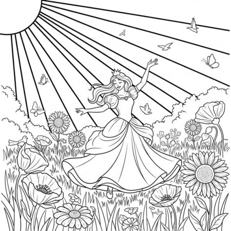 Princesa e O Sol (Desenho para Colorir)