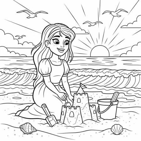 Princesa e Onda do Mar (Desenho para Colorir)