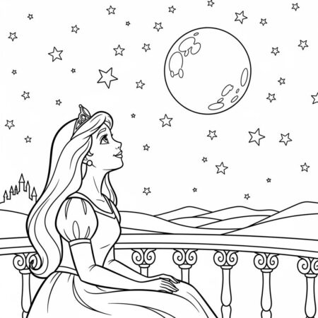 Princesa e a Lua (Desenho para Colorir)