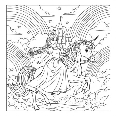 Princesa e o Unicornio (Desenho para Colorir)