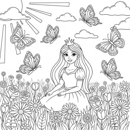 Princesa em Dia de Sol (Desenho para Colorir)