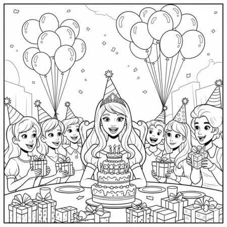 Princesa em Festa de Aniversario (Desenho para Colorir)