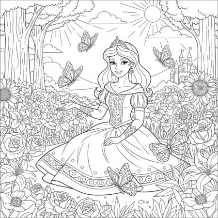 Princesa em Jardim Florido (Desenho para Colorir)
