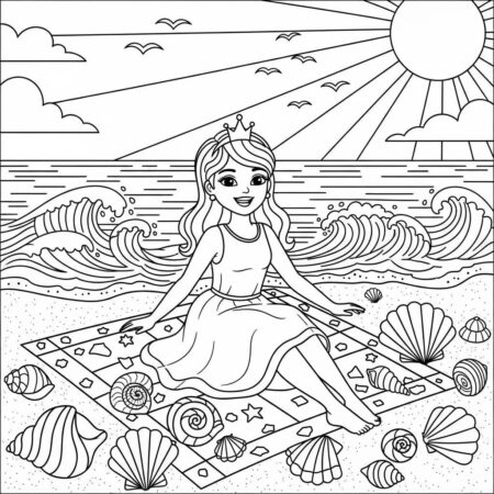 Princesa na Praia (Desenho para Colorir)