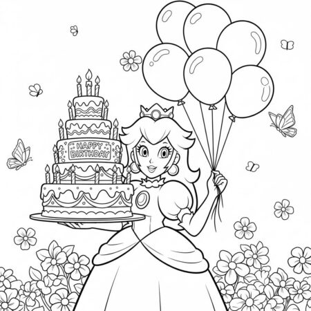 Princess Peach em Festa (Desenho para Colorir)