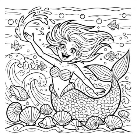 Sereia Brincando (Desenho para Colorir)
