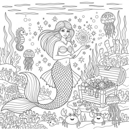 Sereia Fantasia Magica (Desenho para Colorir)