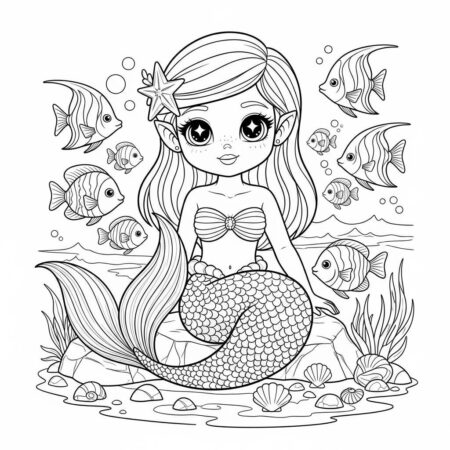 Sereia Kawaii Fofa (Desenho para Colorir)