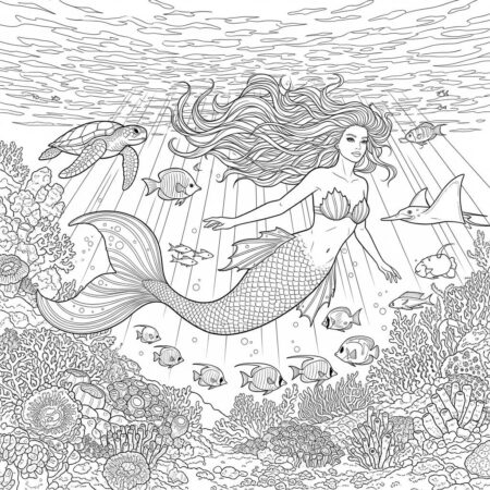 Sereia Realista Detalhada (Desenho para Colorir)
