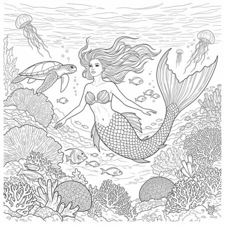Sereia Realista Detalhada (Desenho para Colorir)