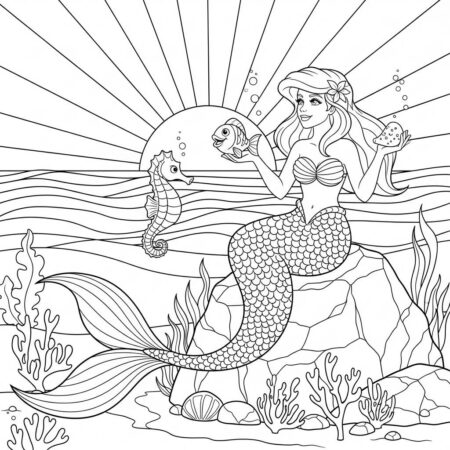 Sereia com Animais de Estimacao (Desenho para Colorir)