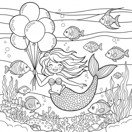 Sereia com Baloes (Desenho para Colorir)
