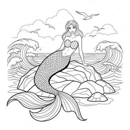 Sereia com Cabelo Longo (Desenho para Colorir)
