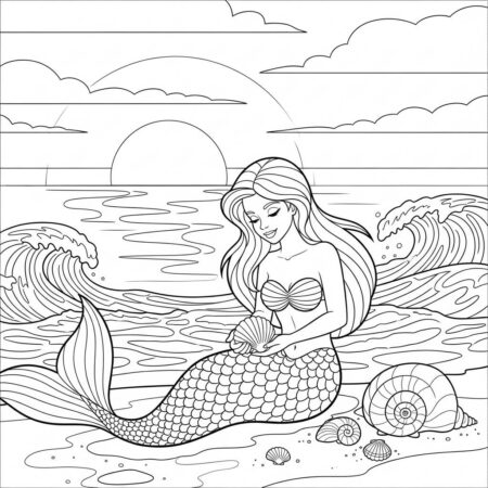 Sereia com Conchas (Desenho para Colorir)
