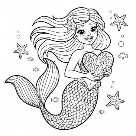 Sereia com Coracao (Desenho para Colorir)